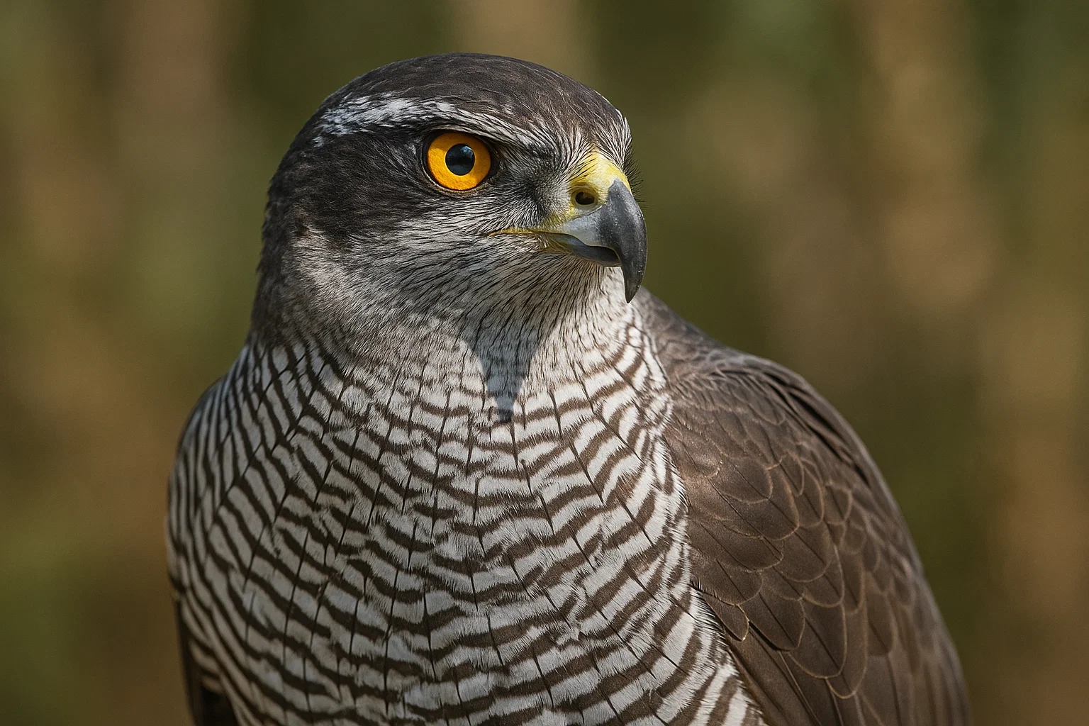 Azor común en rama, mirada intensa