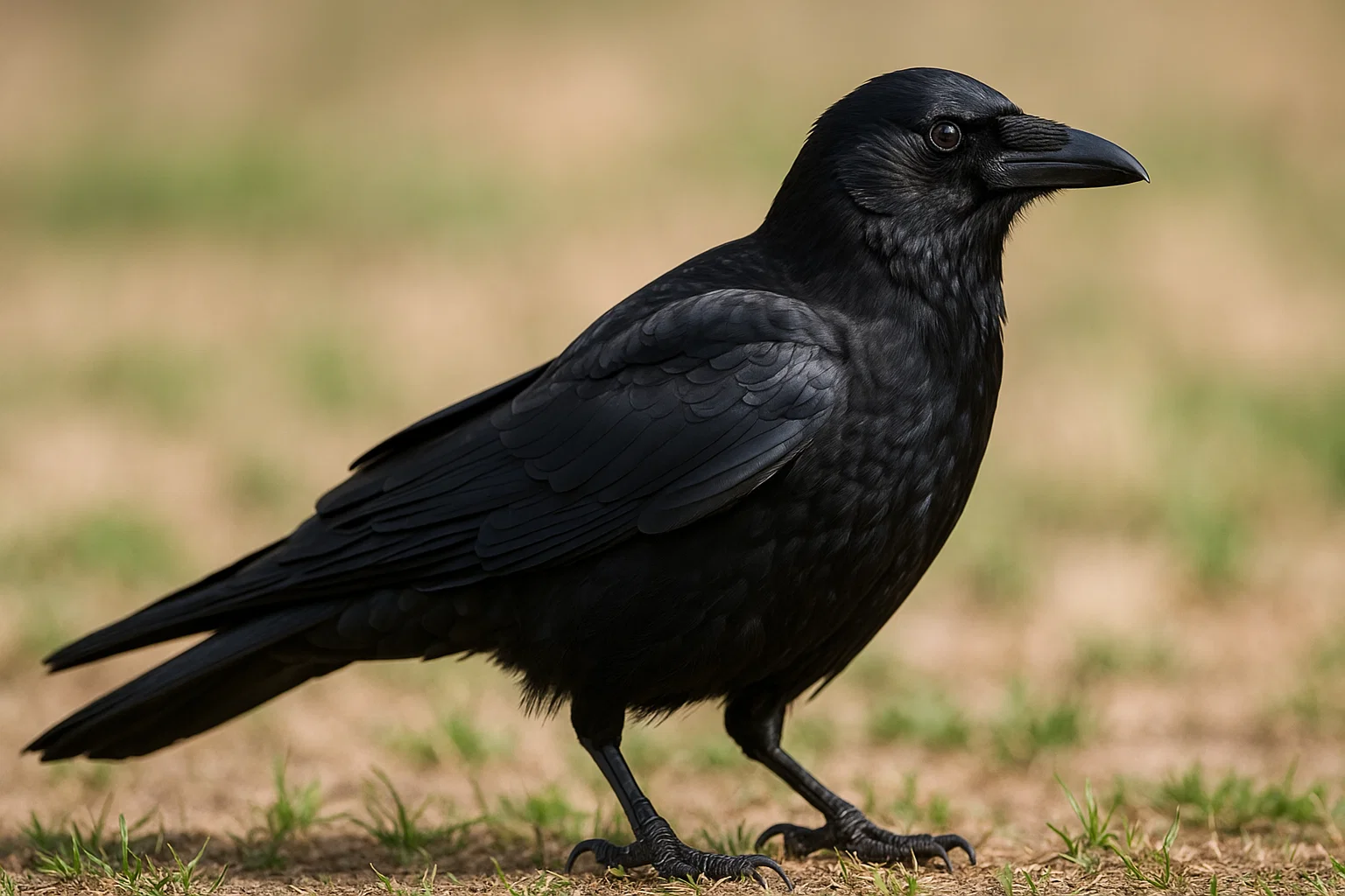 Corneja negra en pradera