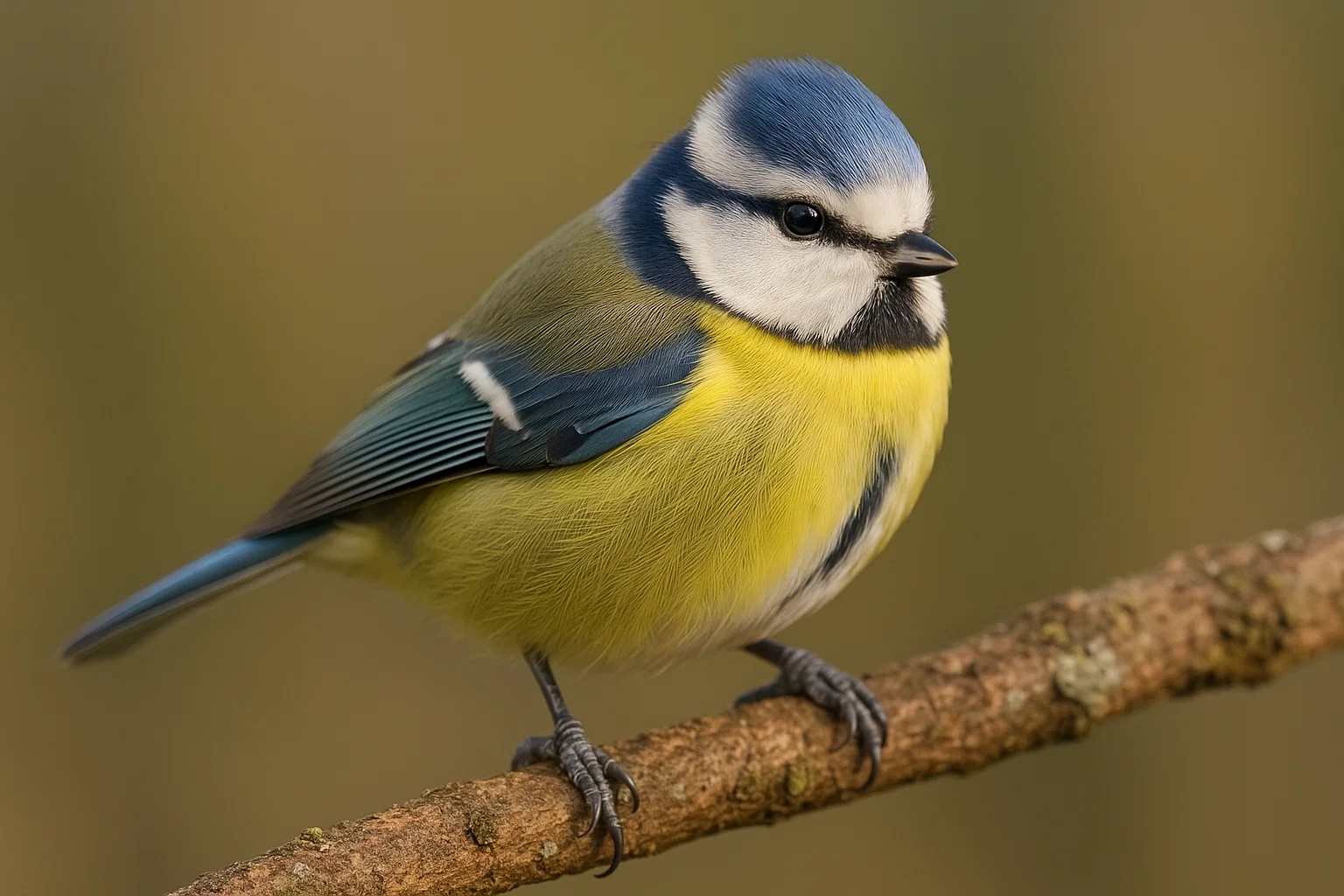 Herrerillo común azul y amarillo en rama