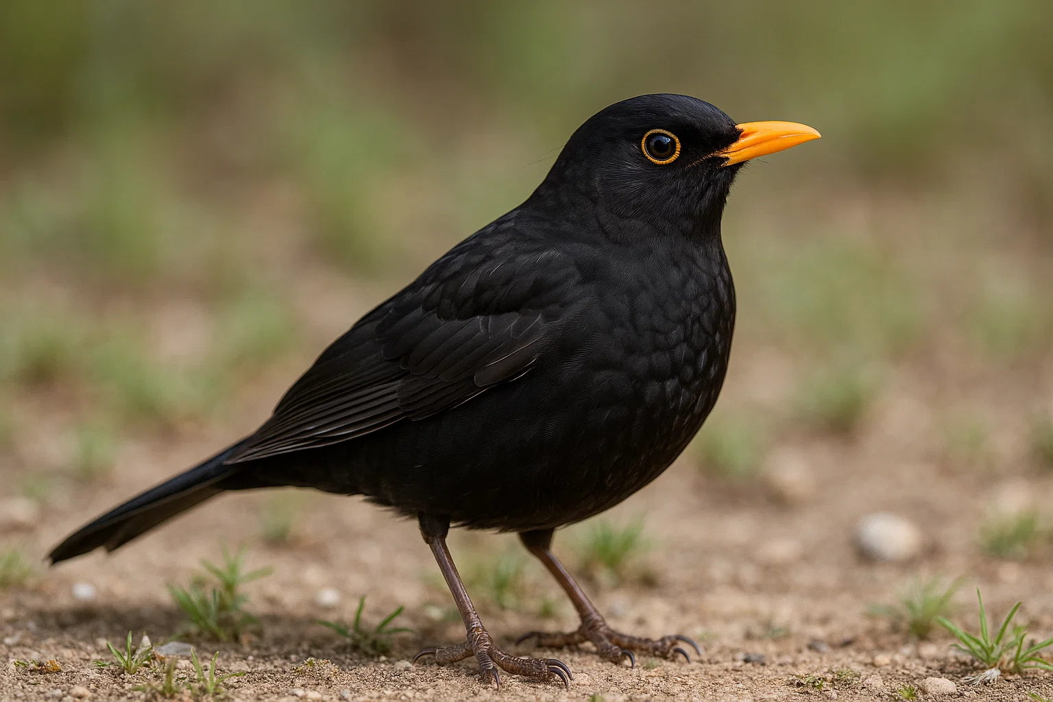 Mirlo macho negro con pico amarillo