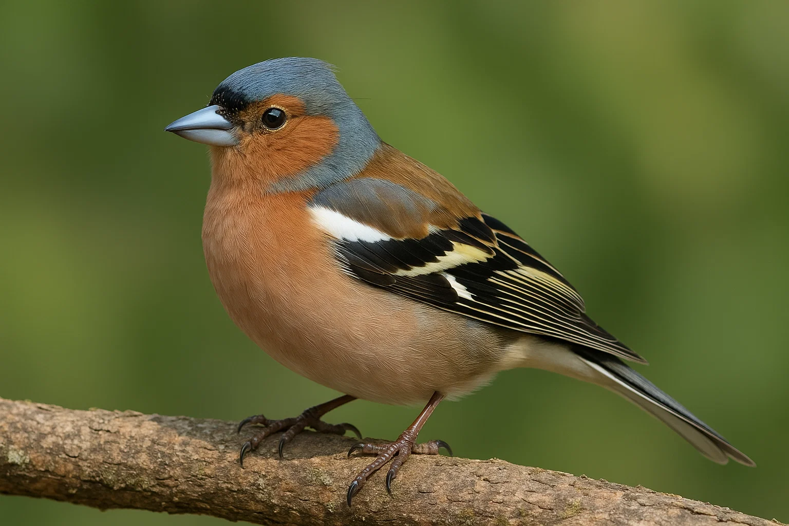 Pinzón vulgar macho con tonos azulados y rojizos