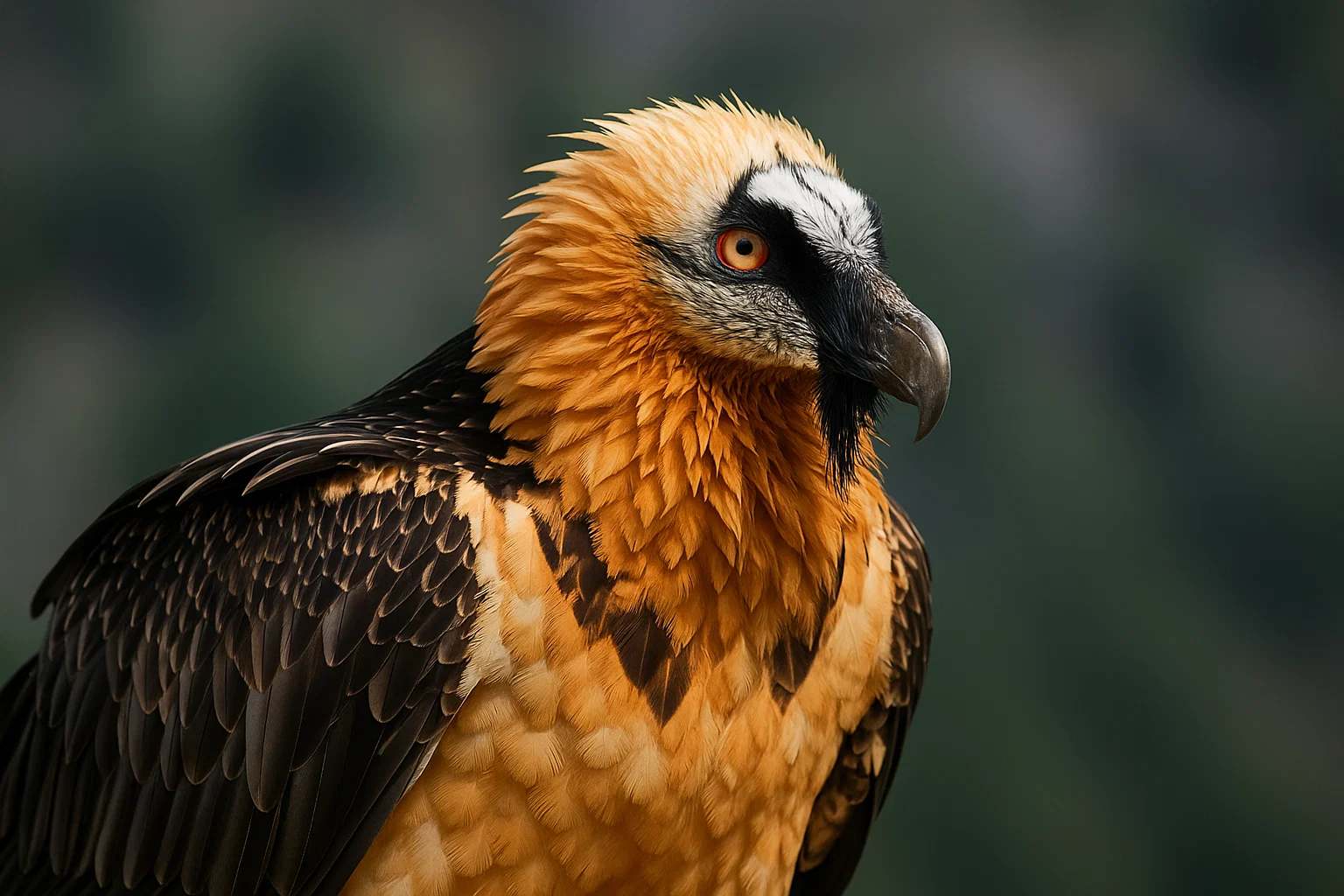 Quebrantahuesos adulto en vuelo mostrando tonos ocres