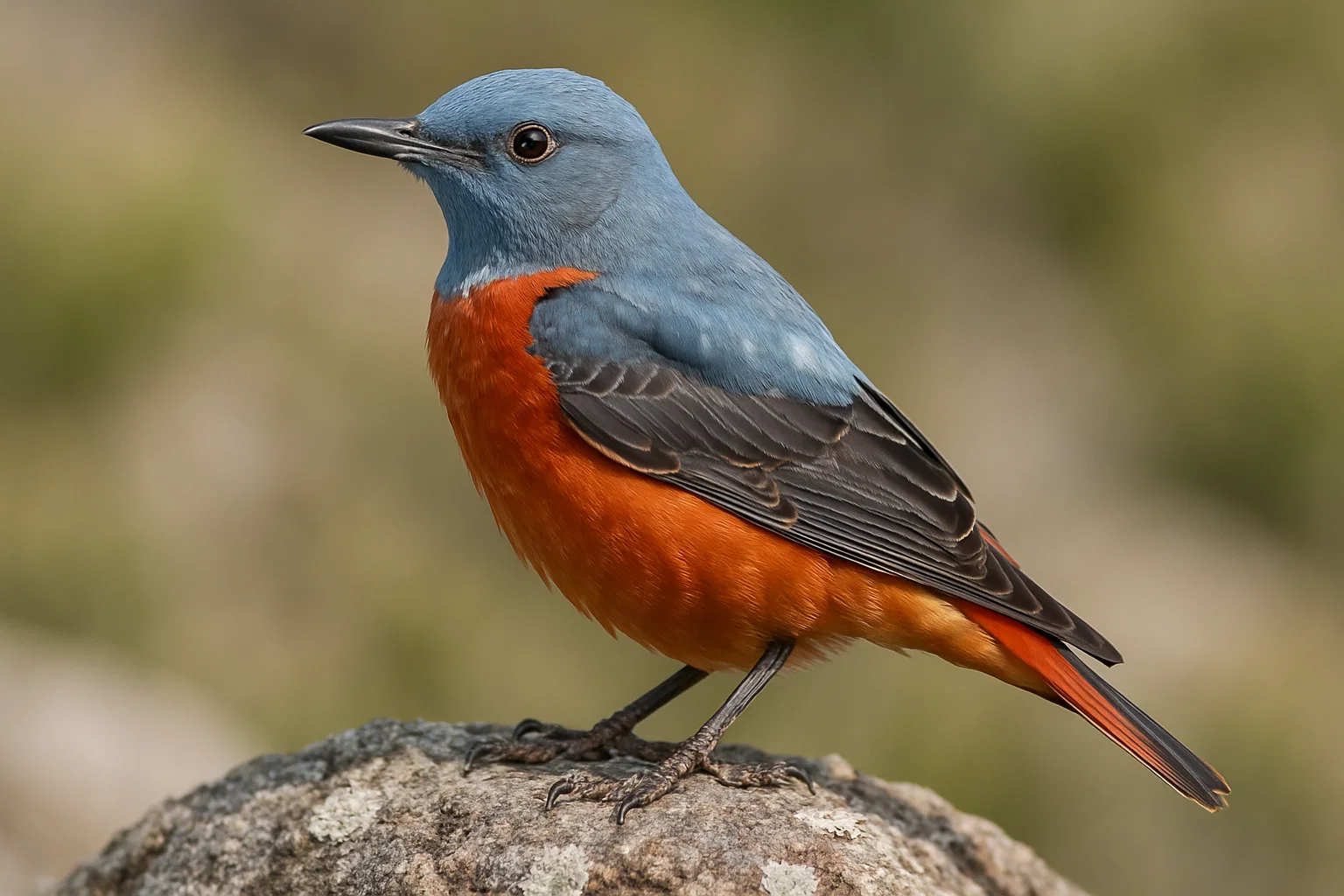 Roquero rojo macho con pecho anaranjado