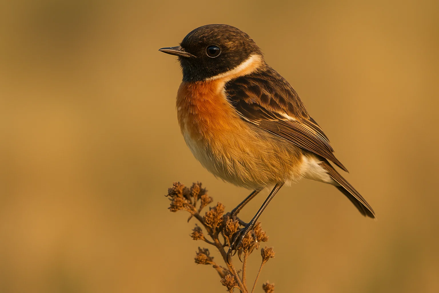 Tarabilla común macho en un poste