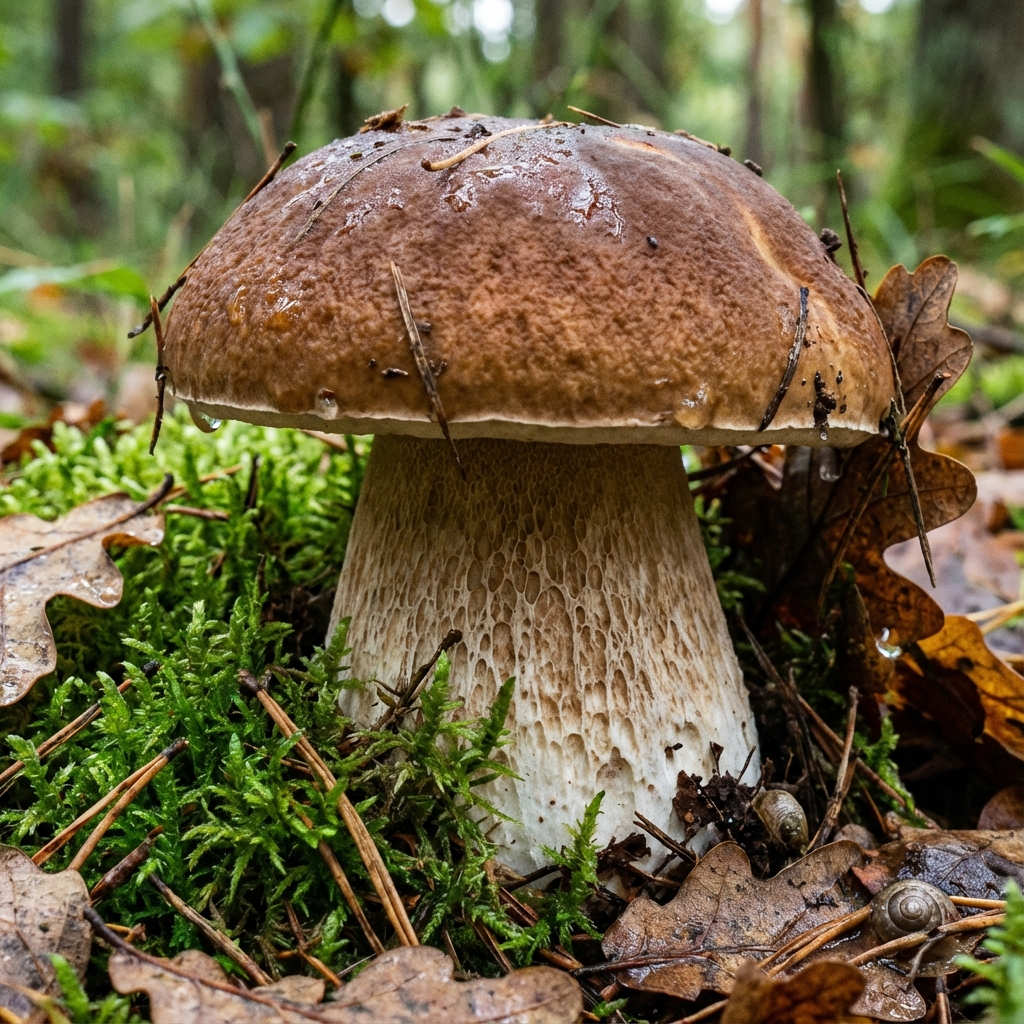 Boletus edulis (hongo blanco), seta comestible muy apreciada