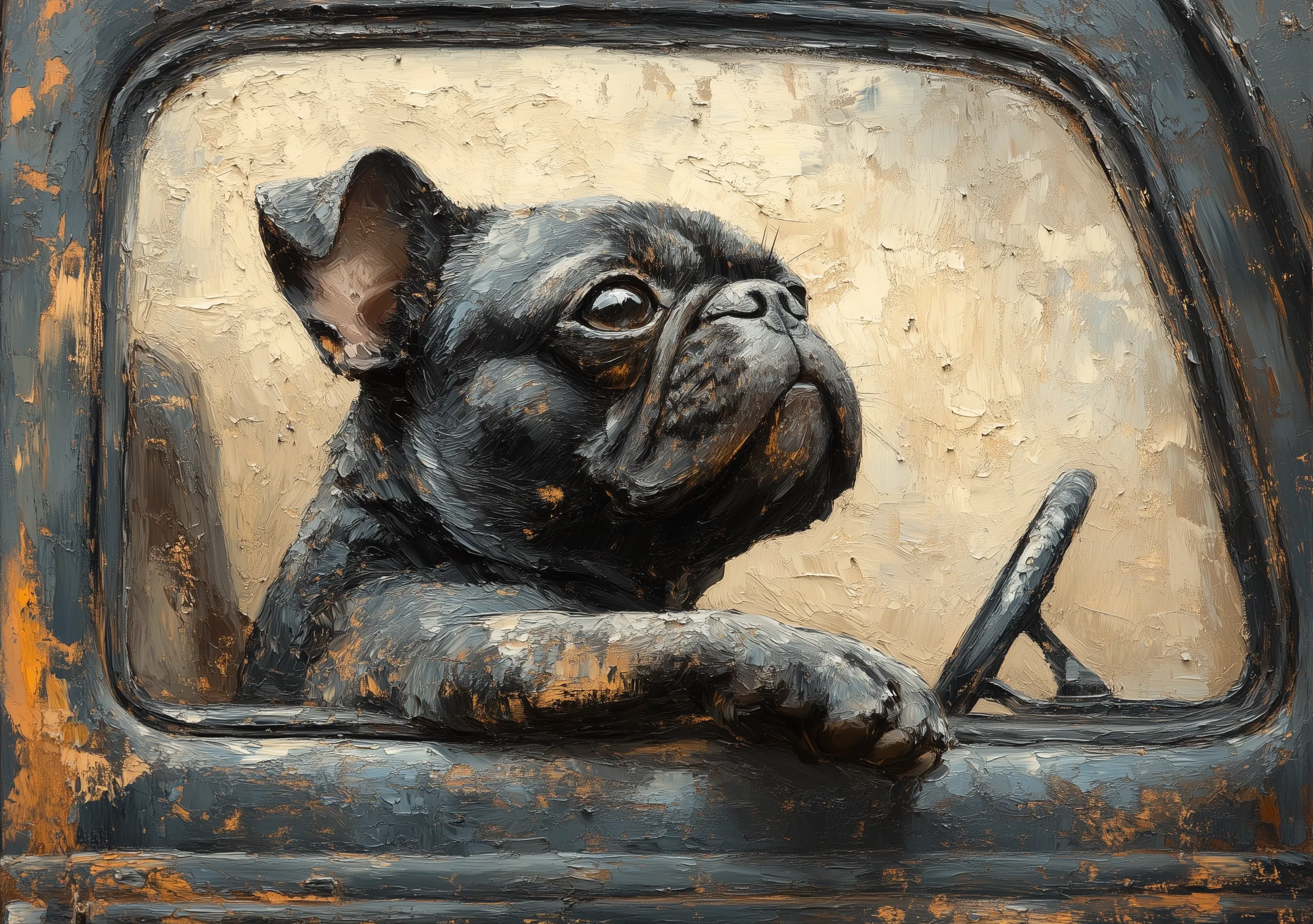 Antique Puppy In Truck Cubist