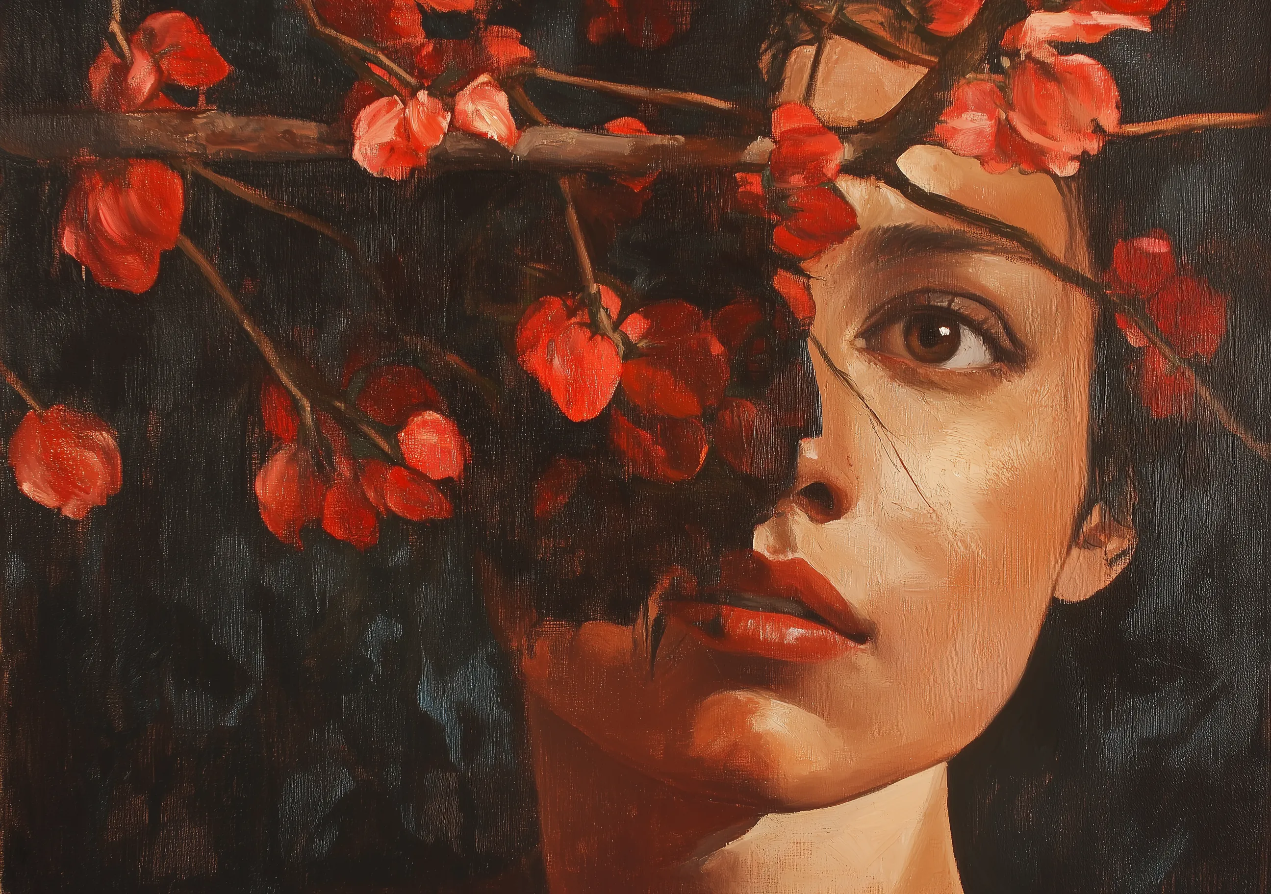 Art Woman Tree Flowers
