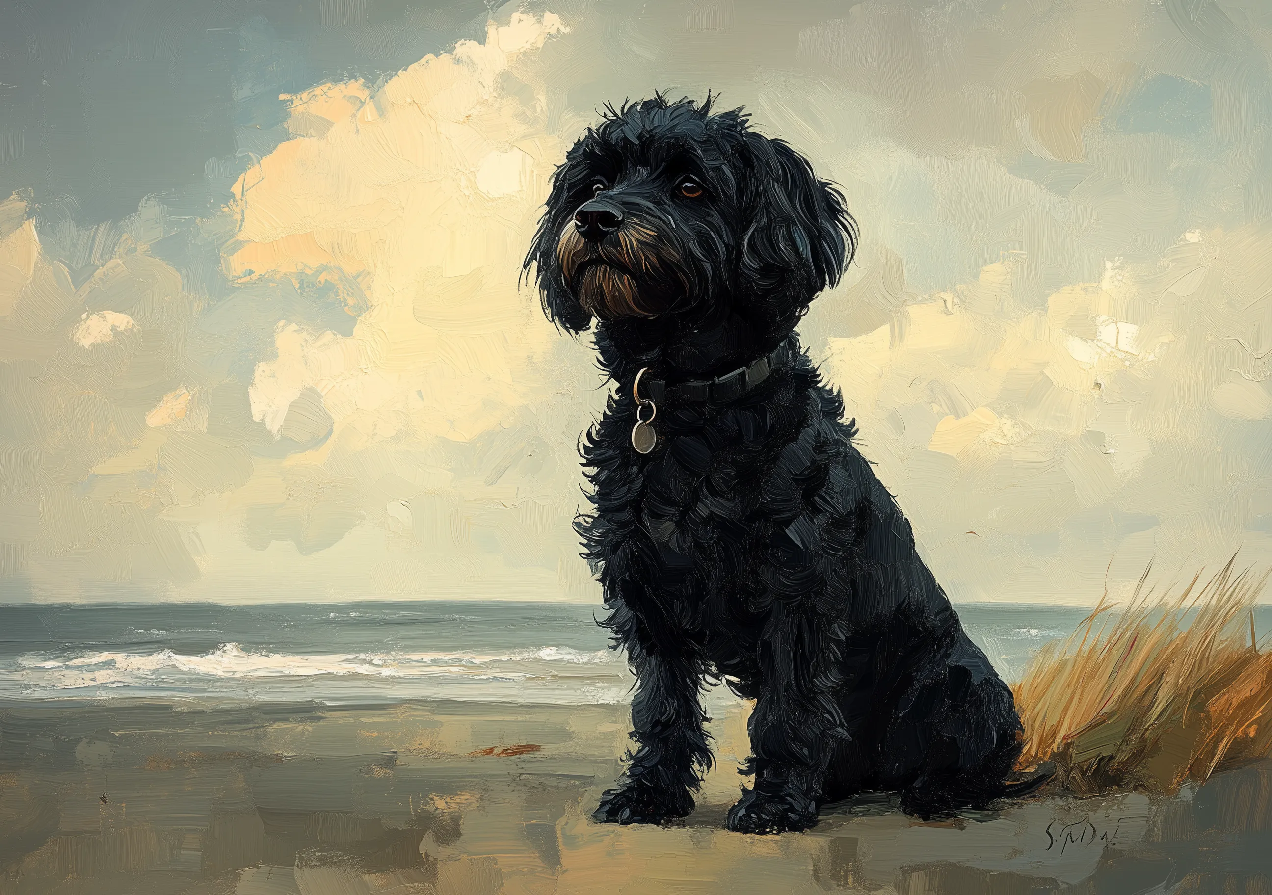 Black Labrador On Beach Canvas