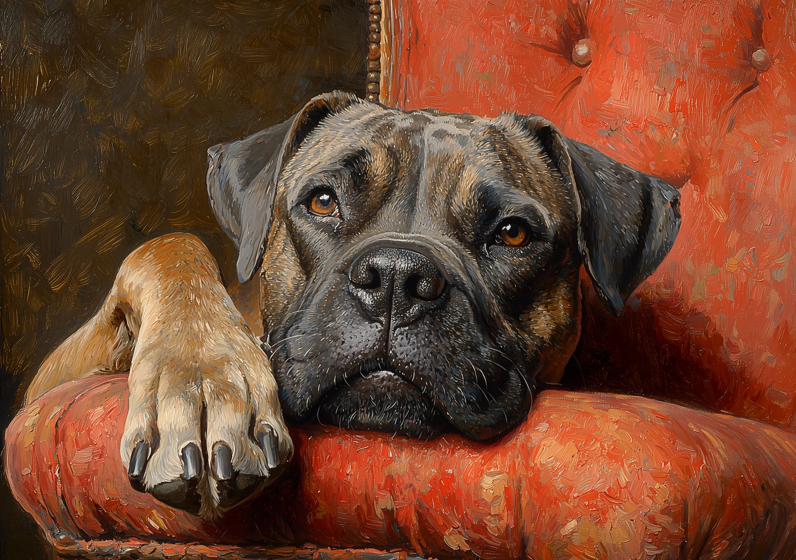 Brown Dog In Red Chair