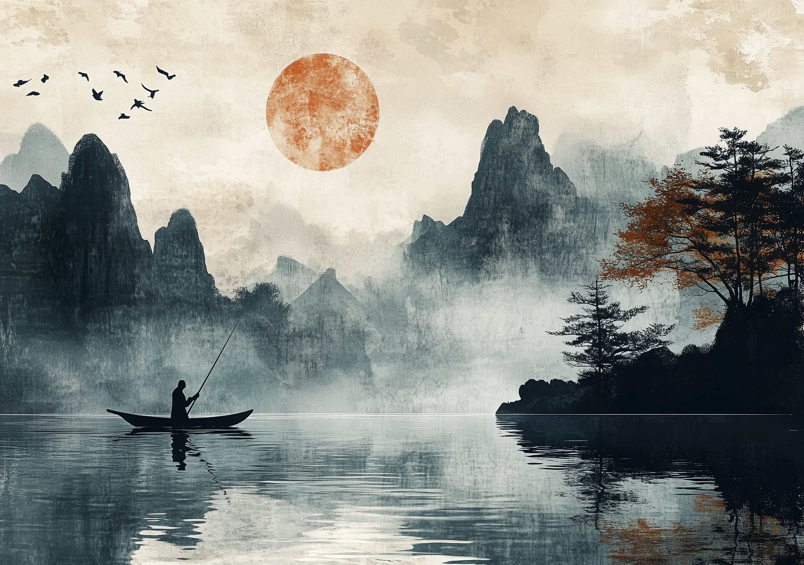 Chinese Moon Fishing Artwork
