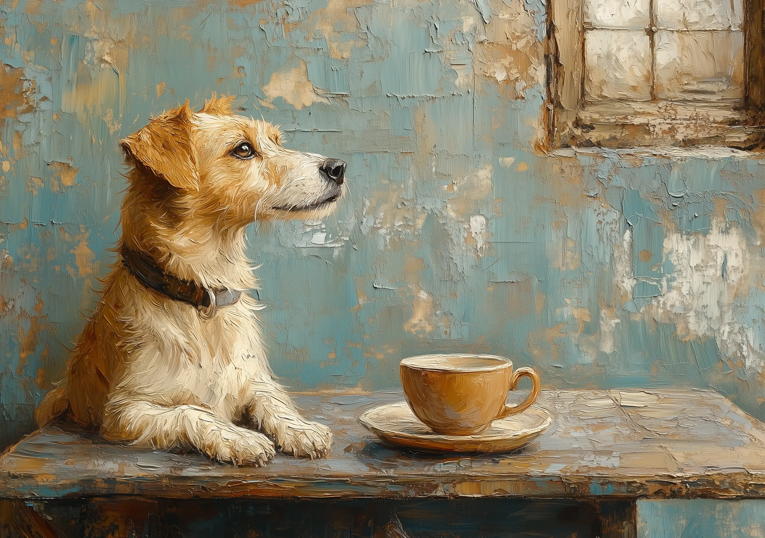 Dog In Cafe Painting