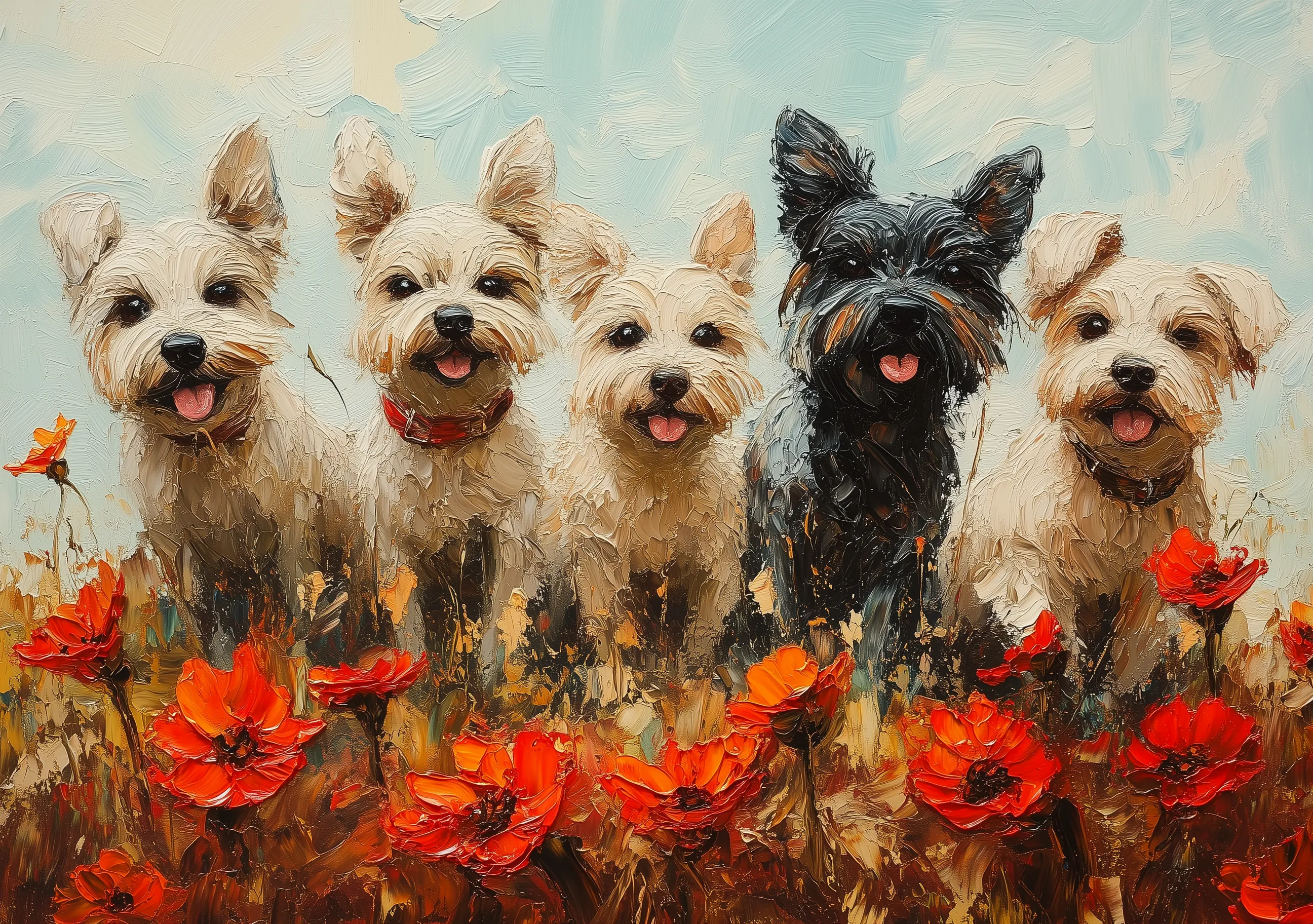 Dogs Red Poppies