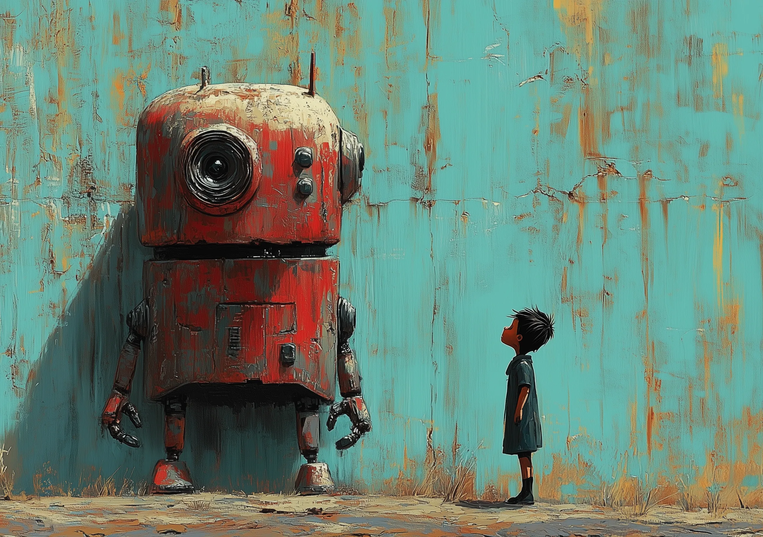 Futuristic Robot And Child