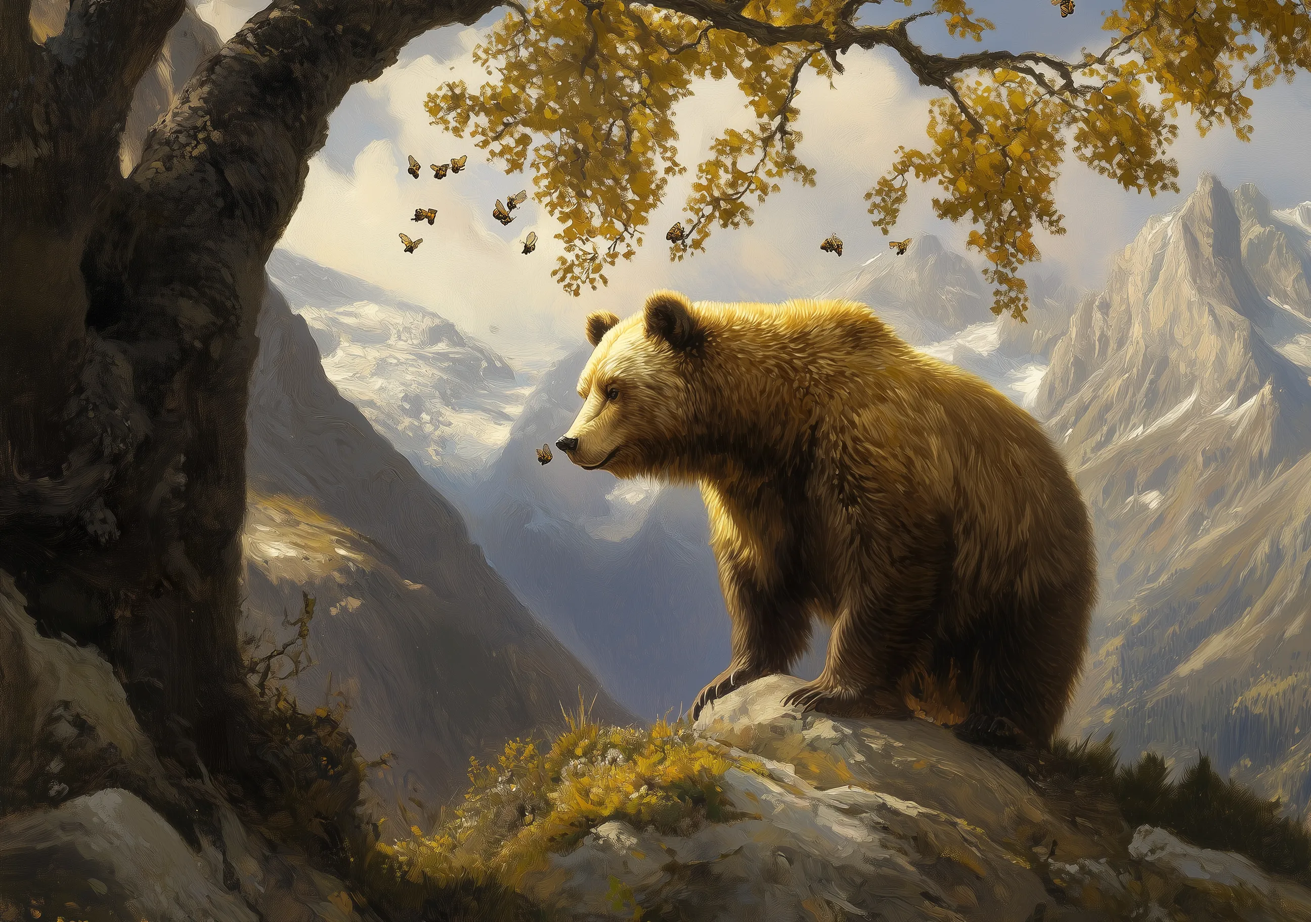 Grizzly Bear In Mountainous Landscape