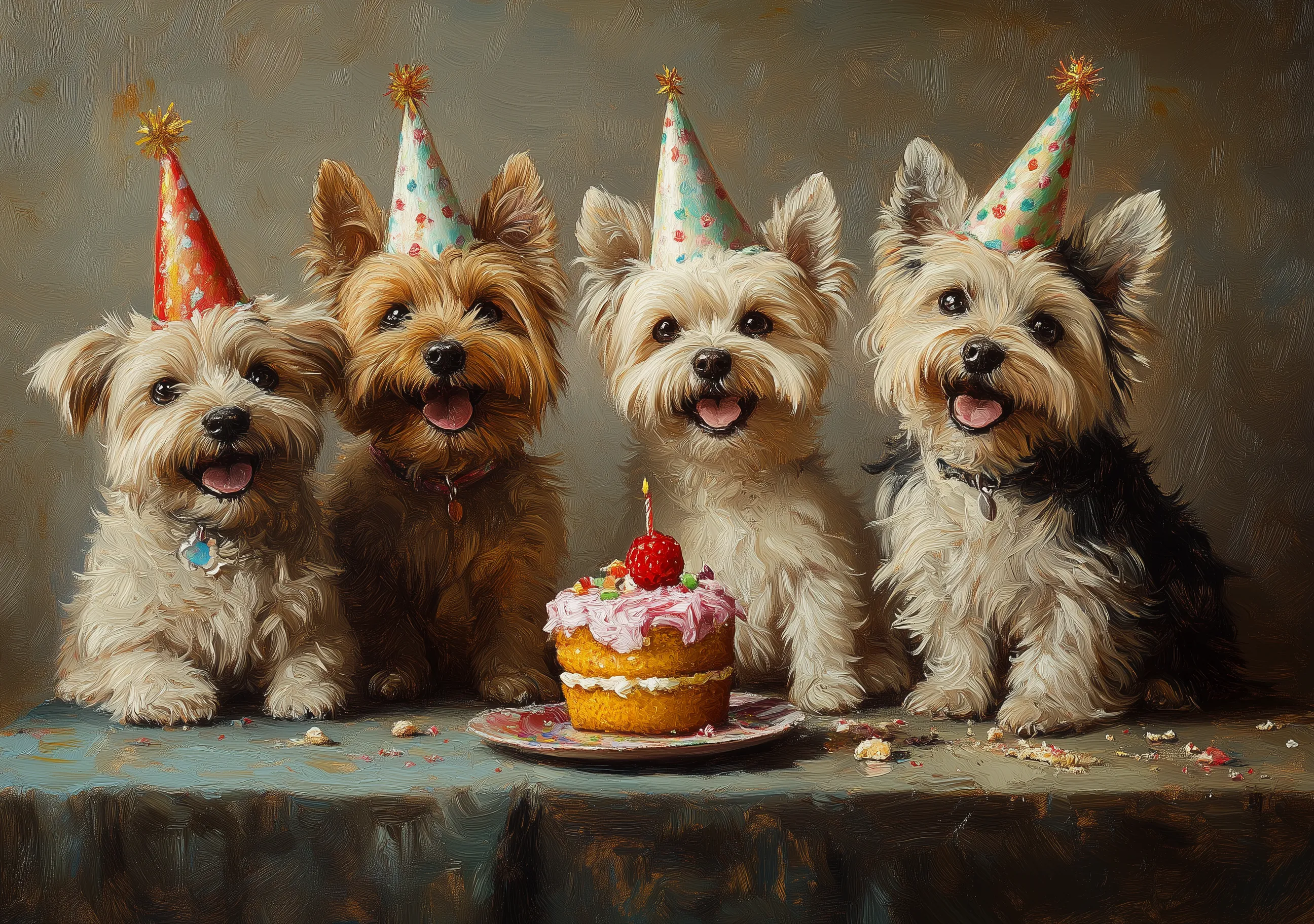 Group Of Dogs Celebrating Birthday