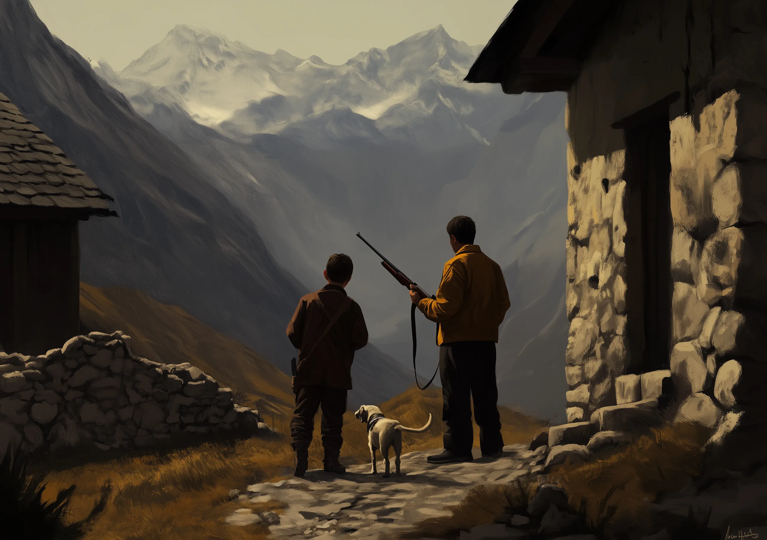 Hunter In Mountains Artwork
