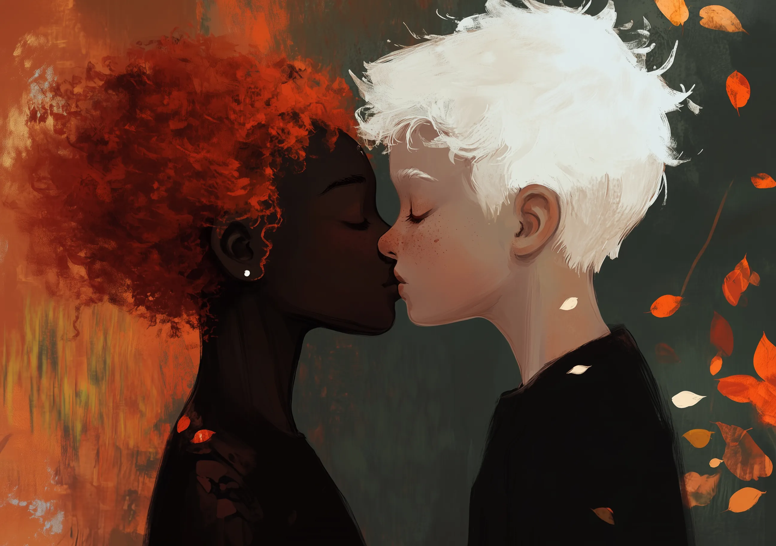 Kissing Under Fall Leaves