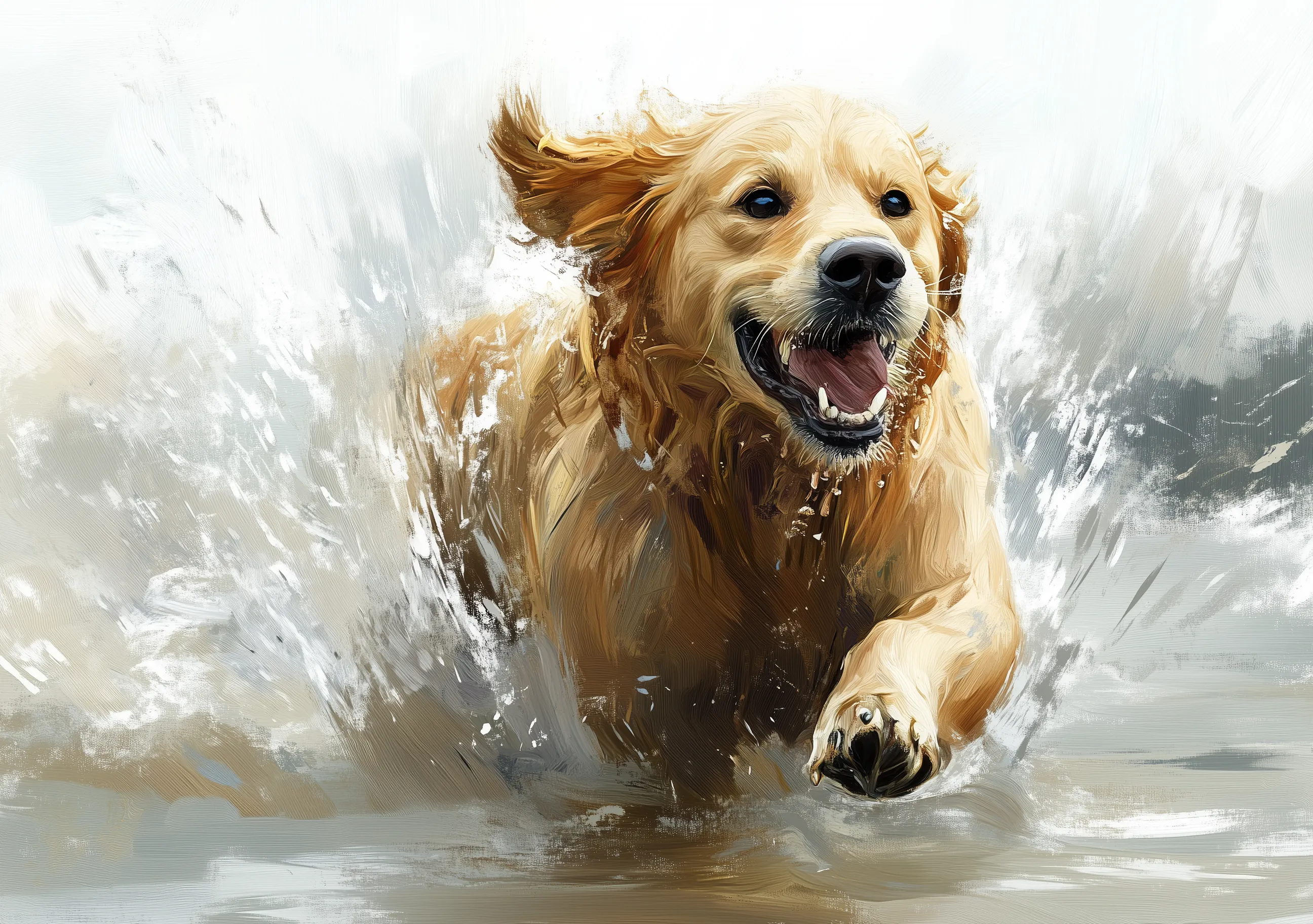 Lab Running In The Water