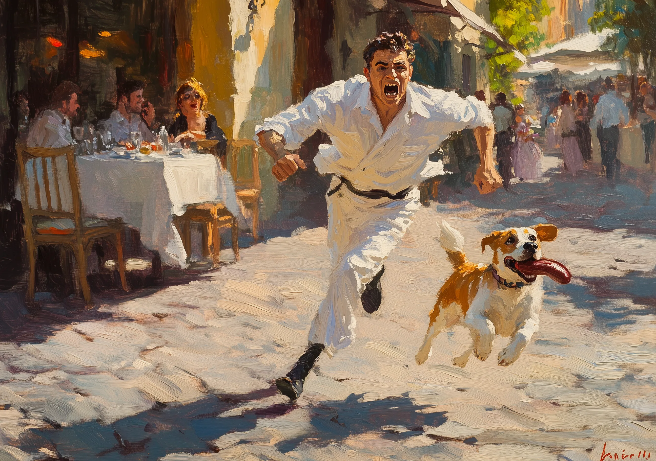 Perro Y Hombre Corriendo Calle