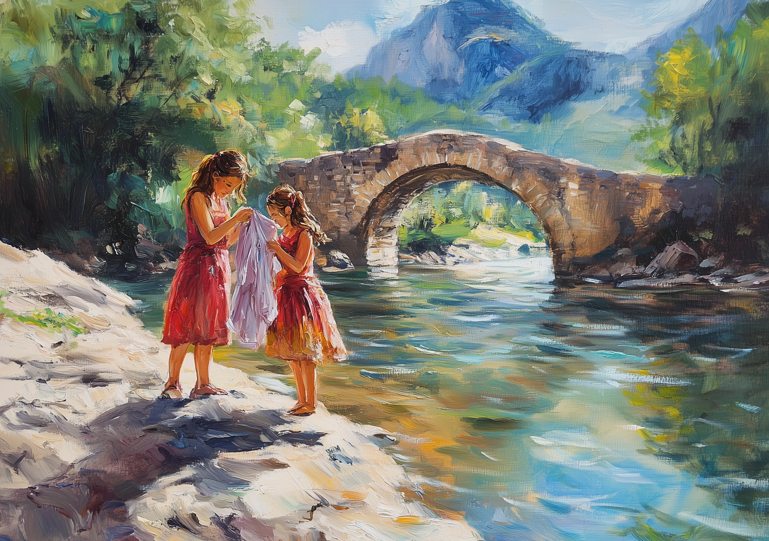 Pintura Mujeres Puente Rio