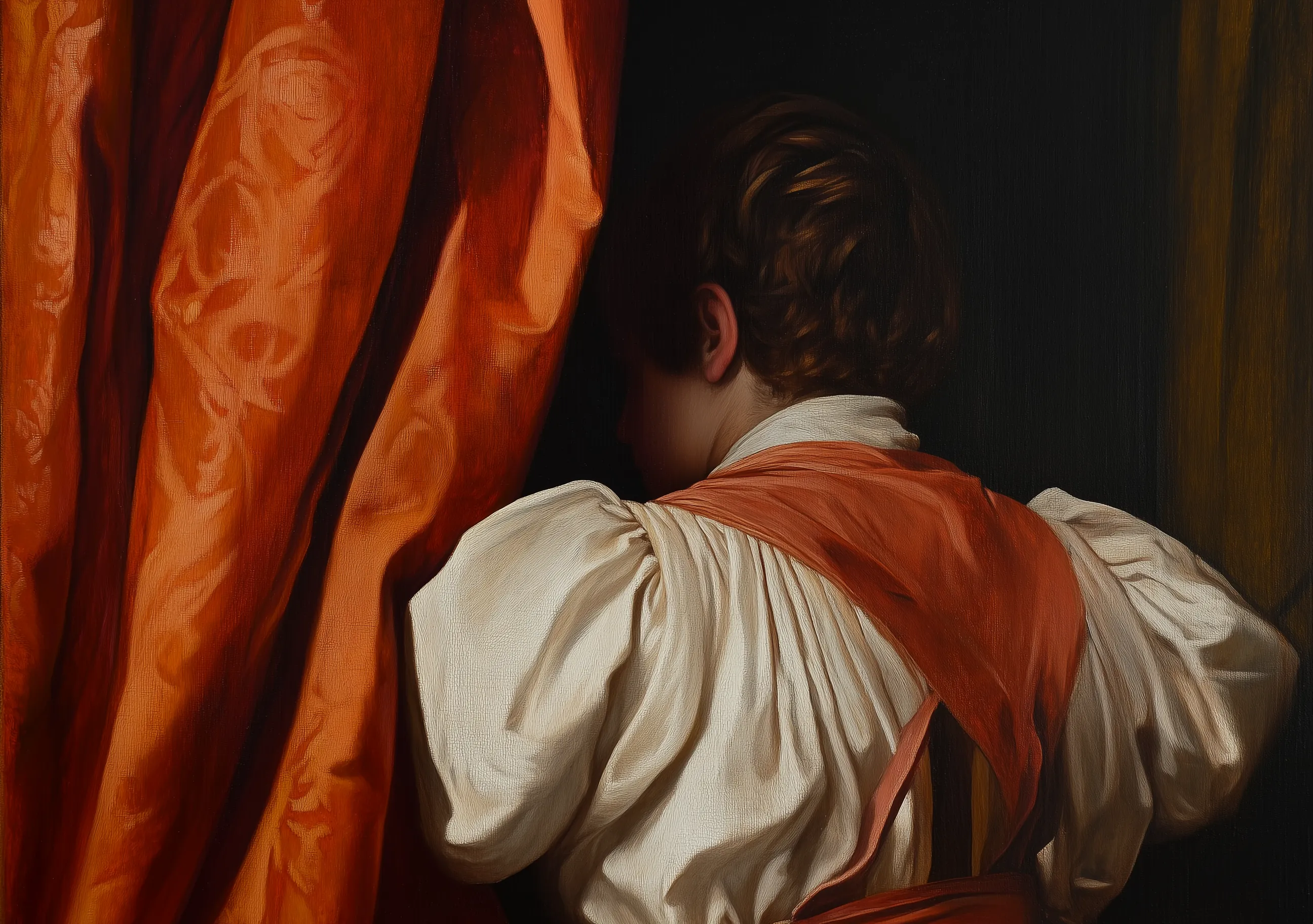 Portrait Man Old Clothes Red Curtain Neoclassical Art
