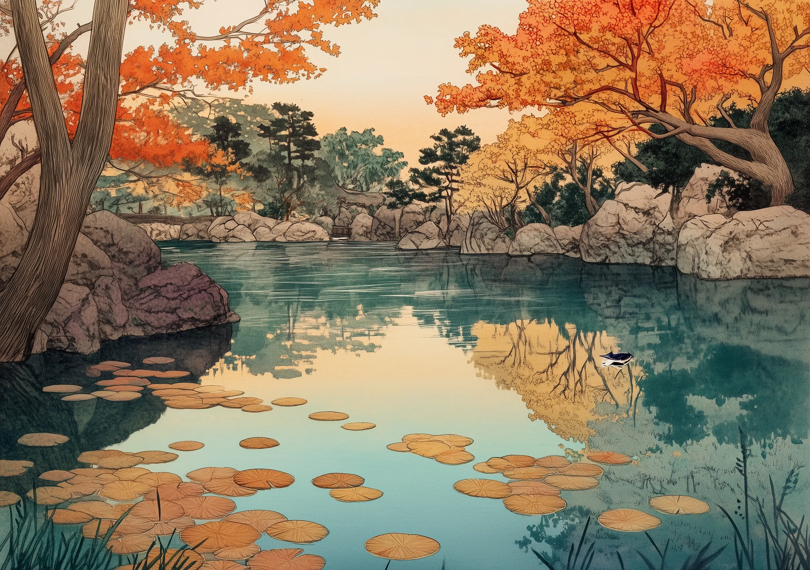 Serene Autumn Lily Pad