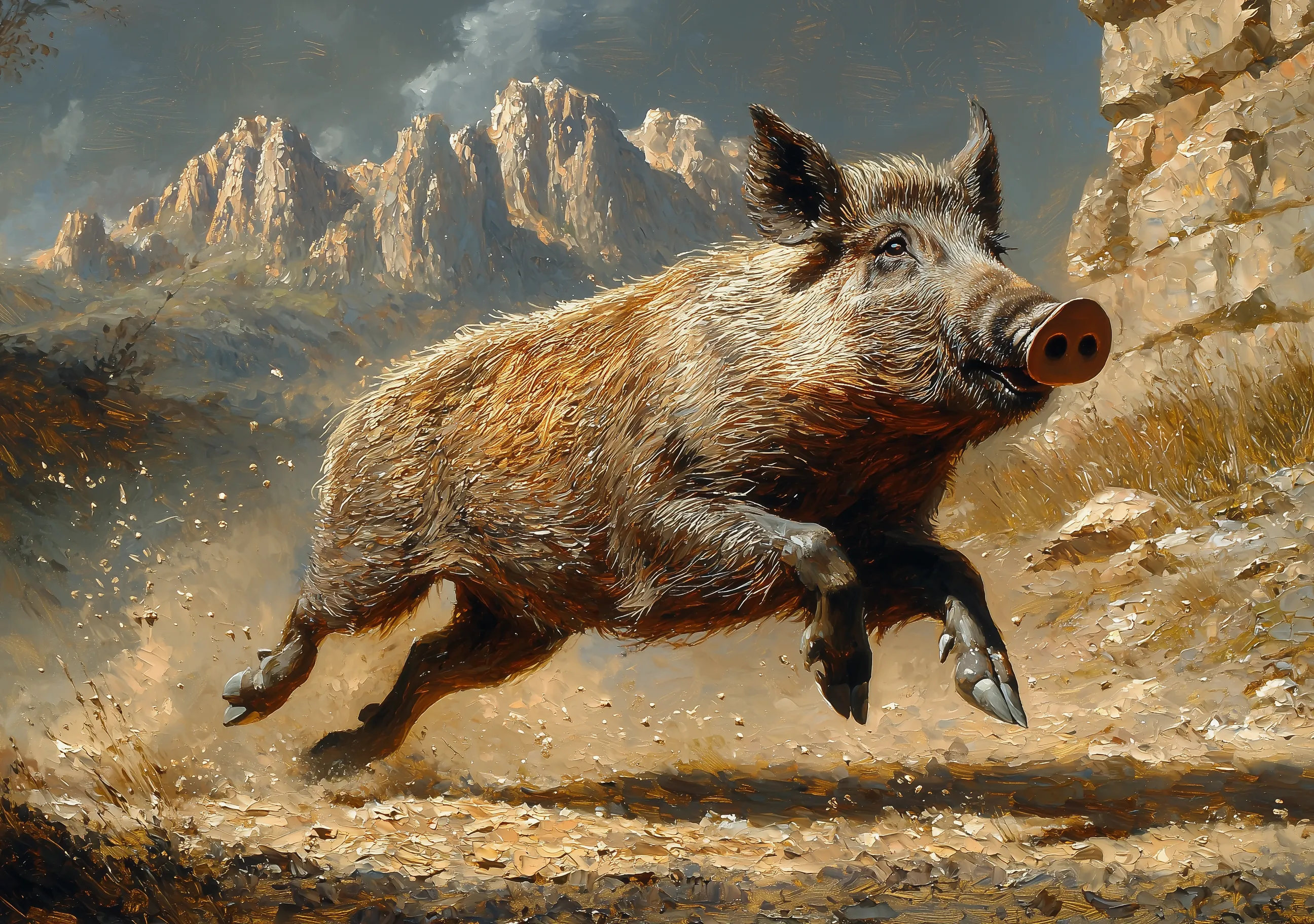 Wild Boar Running In Desert