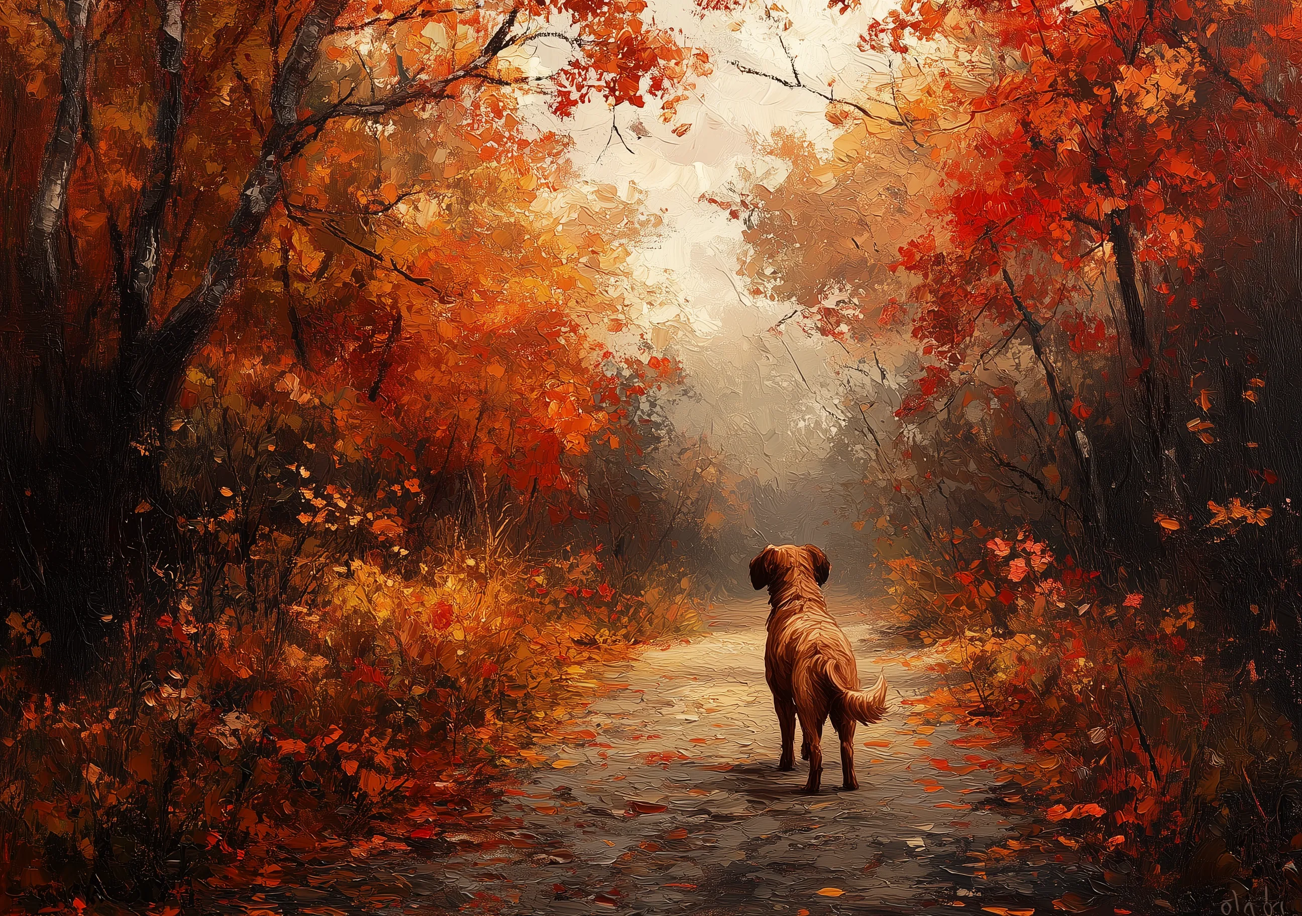 Wooden Dog Autumn Path